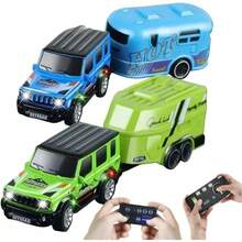 ¡RecomendadoMini Camioneta Offroad con Remolque A Control Remoto Mini Camioneta RC Escala 1:64 con Luces (Verde)¡Top de Temporada - Azul - Ver 12