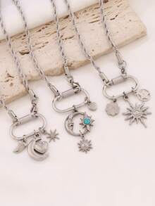 1件不锈钢心形四叶草多吊坠项链，时尚18K镀金搭扣链项链，女士珠宝礼品 - 項鍊 - 查看 2