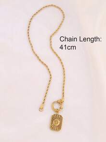 1件装不锈钢日月吊坠项链 时尚18K镀金方形吊坠项链 女士防水首饰 - 項鍊 - 查看 6