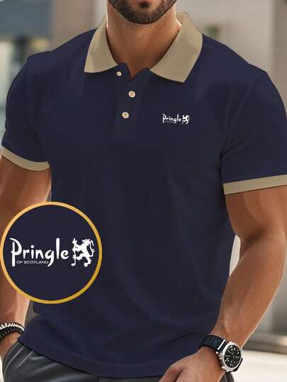 Pringle Golf Printed Men's Golf Polo Shirt From Scotland, Durable For Fitness, Elastic And Breathable Short Sleeve, Suitable For All Seasons, Outdoor, Leisure And Comfortable