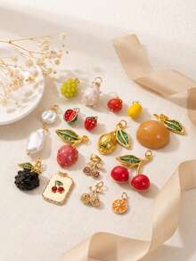 1pc Fashion DIY Fruit Series Pomegranate, Strawberry, Lemon, Watermelon, Cherry, Grape, Orange Pendant, 18K Gold Plated, Waterproof And Fade-Resistant, DIY Jewelry Accessory, Necklace, Bracelet, Earring, Keychain, Bag, Women Jewelry, Wallet, Small Pendant, Gift - Multicolor - View 1