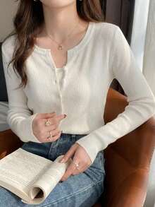 Women's V-Neck Thin Knit Cardigan, Fitted Spring/Summer New Arrival Sweater Jacket, Base Layer Top - White - View 2