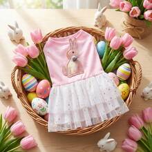 1pc Easter Bunny Print Pet Dog Dress, Suitable For Small/Medium Dog, Cats, Easter Pet Costume, Easter Party Holiday Special Outfit Gift - Pink - View 3