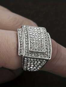 1枚奢华白色全镶钻戒指，优雅商务/派对/婚礼/订婚男士珠宝礼物，情人节佳品 - 彩色 - 查看 2