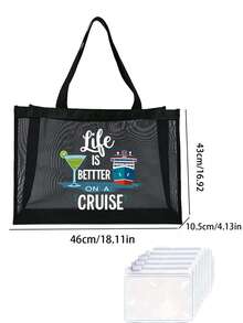 Nautical Style "Cruising Life Is Better" Mesh Tote Bag Set, Cruise Ship Theme, Reusable Lightweight Fabric Shoulder Bag With Portable Makeup Bag, Suitable For Daily Commuting, Travel, And Holiday Parties,Camping, Cruise Vacations, Beach, Ocean And Everyday Use, A Gift For Cruise Enthusiasts - Multicolor - View 10
