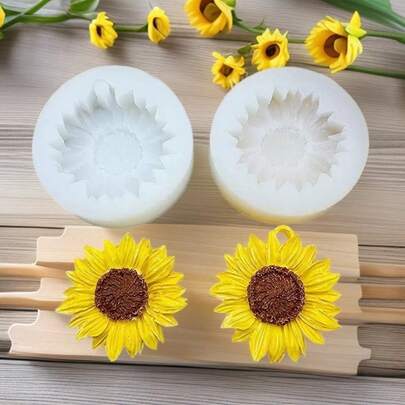 Molde de silicona con diseño de flor de girasol para hacer velas aromáticas DIY, piedra difusora con pétalos de girasol, jabón hecho a mano, resina, accesorios de decoración de velas aromáticas de yeso