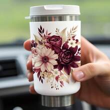 4张玫瑰图案转印纸，乙烯基材质，防刮防水，自粘式，高清立体水晶标签，花卉设计，适用于16盎司马克杯、玻璃杯、光滑物体、一次性杯子装饰 - 彩色 - 查看 3