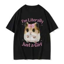 Estoy literalmente sólo una chica lindo hámster triste impreso divertido Meme camisetas mujer Casual moda camiseta Linda ropa de verano - Negro - Ver 1