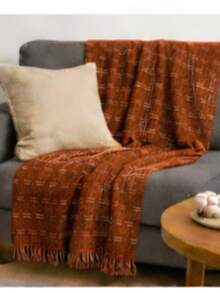Luxurious Striped Sofa Throw 180x240 Handmade Decoration - Caramel With a White Streak - View 7