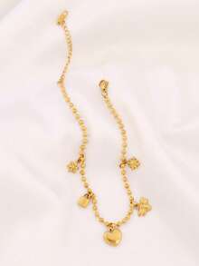 1pc Stainless Steel Heart Pendant Chain Anklet For Women 18K Gold Plated Waterproof Beads Chain Ankle Bracelet Beach Jewelry - Anklets - View 6