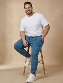 Men's Plus Size Jogger Sweatpants In Flannel Fabric With Pocket | Warm, Plus Size Men's Pants - KELUAR - View 4