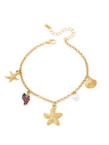 1pc Niche Design Elegant Starfish & Shell Anklet, Suitable For Women's Daily And Beach Vacation Wear - Gold - View 7
