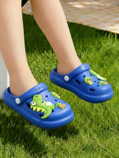 New Kids' Dinosaur Slippers, 3D Cartoon Tyrannosaurus Rex Design, EVA Material, Navy Blue, Stylish & Cute, Comfortable & Lightweight, Slip-On, Suitable For Indoor, Shower, Home, Outdoor, Beach, Travel, School, Garden, All Seasons
