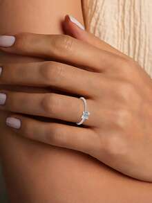 FORVER QUEEN 1枚925纯银四叶草CZ水晶花朵可叠戴戒指，女士款 - 戒指 - 查看 4