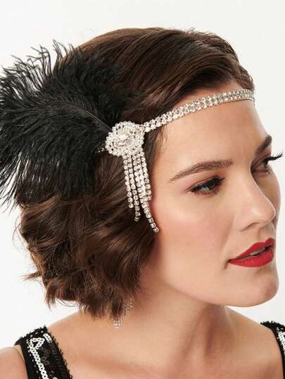 畅销流苏羽毛发链，欧美哥特式新娘水钻头饰，女士发链