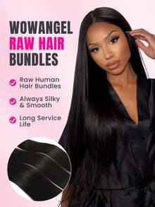 WOWANGEL Raw Straight Bundles Human Hair (14-30 Inch) 100% Unprocessed 16A Brazilian Human Hair Bundles Straight Virgin Hair Sew In 3 Bundles Thick Hair Extensions Natural Color Natural Looking Daily Beginner Friendly - Natural Black - View 5