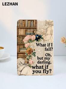 1pc Brown Bookshelf Slogan Pattern Tablet Protective Case With Pencil Slot, Shockproof, Tri-Fold Tablet Stand Protective Shell, Compatible With 10.2", Pro 11" 2021/2020/10th Gen, (A16) 11" 11th Gen 2025, 8th/9th/10th Gen, Galaxy Tab A8 10.5" 2022, Matepad 10.4"/Tab, Support Sleep/Wake, Romantic Personalized Gift - Multicolor - View 2