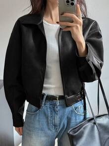 New Spring Vintage Leather Jacket, Short Style, Regular Fit, Stylish And Versatile For Women, Perfect For Valentine's Day Or A Party - Màu đen mờ - Xem 7