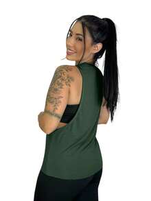 Women's Plain Sleeveless Fitness T-Shirt - Army Green - View 2