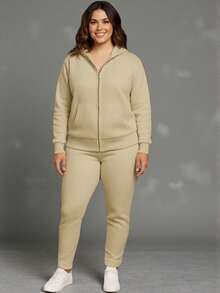Plus Size Co-Ords - Light Beige - View 1