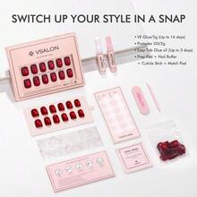 Press On Nails Short Square - Burgundy Red Eye Glitter Nails, Reusable Opaque Gel Magnetic Effect Fake Nails With Glue Cuticle Oil - 32 PCS In 16 Sizes Valentines Gifts Women - C1-1-Màu đỏ anh đào - Xem 7