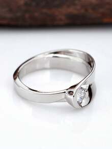 1枚流行女士时尚优雅个性化立方氧化锆铜戒指，婚礼订婚派对珠宝礼物 - 銀色 - 查看 4