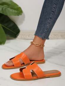 Nuevas sandalias planas con decoración de metal para mujer, antideslizantes para interiores/exteriores, playa, atuendos de verano - Naranja - Ver 3