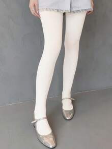 1条全新舒适纯白高弹力女士打底裤，天鹅绒面料，适合商务、办公和日常通勤，春秋季穿着。 - 白色 - 查看 5