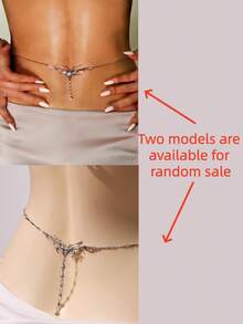 1 pieza Elegante y sexy cadena corporal minimalista con flecos y cristales, adecuada para uso diario, festivales, fiestas, joyería corporal de mujer, cadena para la cintura - Multicolor - Ver 2