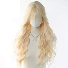 Platinum Blonde Big Wave Air Bangs Long Curly Wig, Natural Fluffy Realistic Wig, Sweet Style Full Wig For Women - Apricot - View 13