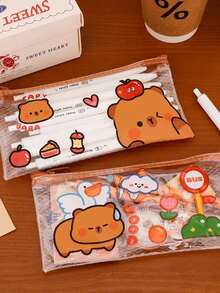 1个水豚铅笔盒，卡通透明网状收纳袋，PVC文具整理袋，可爱水豚大容量铅笔袋 - A - 查看 4