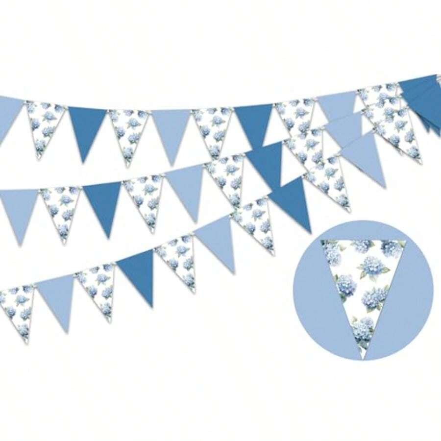 DCheereveal 3pcs Blue Hydrangea Pennant Banners Vintage Floral Bunting Banner Hanging Decorations Hydrangea Signs Bridal Shower Wedding Baby Shower Birthday Bachelorette Party Plies - 如圖 - 查看 1