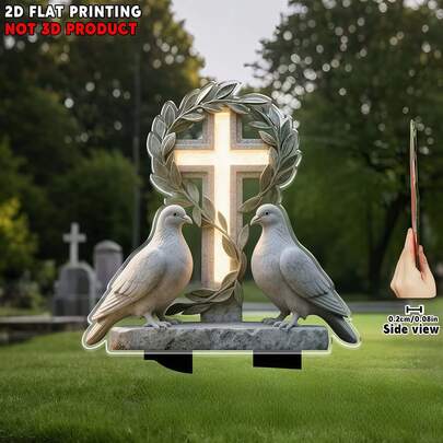2D Acrylic Peace Dove & Cross Theme Garden Stake - Outdoor Decor, Suitable For Cemetery Memorial And Lawn Decoration, Outdoor Ornament/Garden Decor