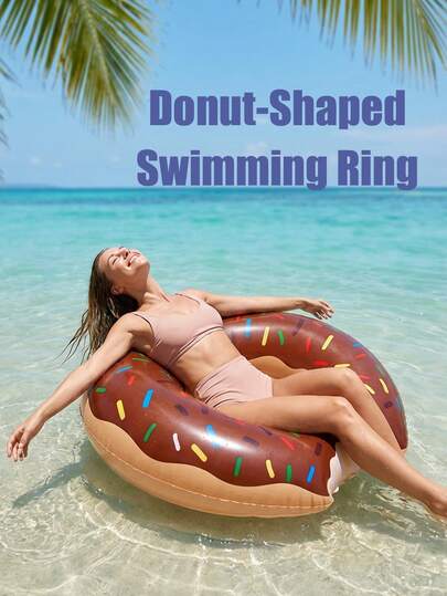1pc Creative Donut Shaped Inflatable Swimming Ring, Pink/ Green/Brown, Size 80/90,Floating Swimming Ring For Pool & Beach, Summer Pool And Beach Floats, Party Decorations, Perfect Summer Gift Swim Lounge Chair For Adult Vacation Fun And Relaxation
