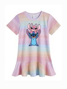 Disney Stitch And Angel Soft Polyester Fabric Casual And Comfortable Wear Suitable For Childrens Casual Wear Lively Outdoor Outfit Girls Princess Dress Party Fashion Ruffle Skirt Princess Dress Suitable For Birthday Parties Comfortable And Casual Wear All Year Round Suitable For Parties And Play Machine Washable Gift Childrens Clothing Soft And Skin Friendly The Skirt Flows Making Your Little One Become A Fairy Tale Protagonist - Stripes - View 2