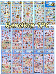 Paw Patrol 1个随机巡逻小狗卡通人物3D泡泡贴纸，可爱巡逻小狗动漫人物莱德和斯凯，生日派对用品（颜色随机） - 彩色 - 查看 6