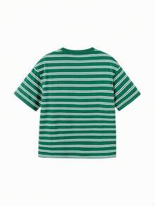 Balabala Children's Short Sleeve T-Shirt, Boys & Girls, Striped Quick-Dry Fabric, Matching Family Outfits, Summer Top - Green Tone - View 2