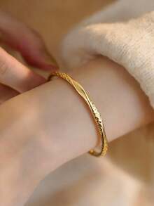 1 buah Gelang Minimalis Chic Motif Spiral Geometris Warna Emas, Dapat Disesuaikan untuk Pemakaian Sehari-hari dan Acara untuk Anak Perempuan - Emas - View 2