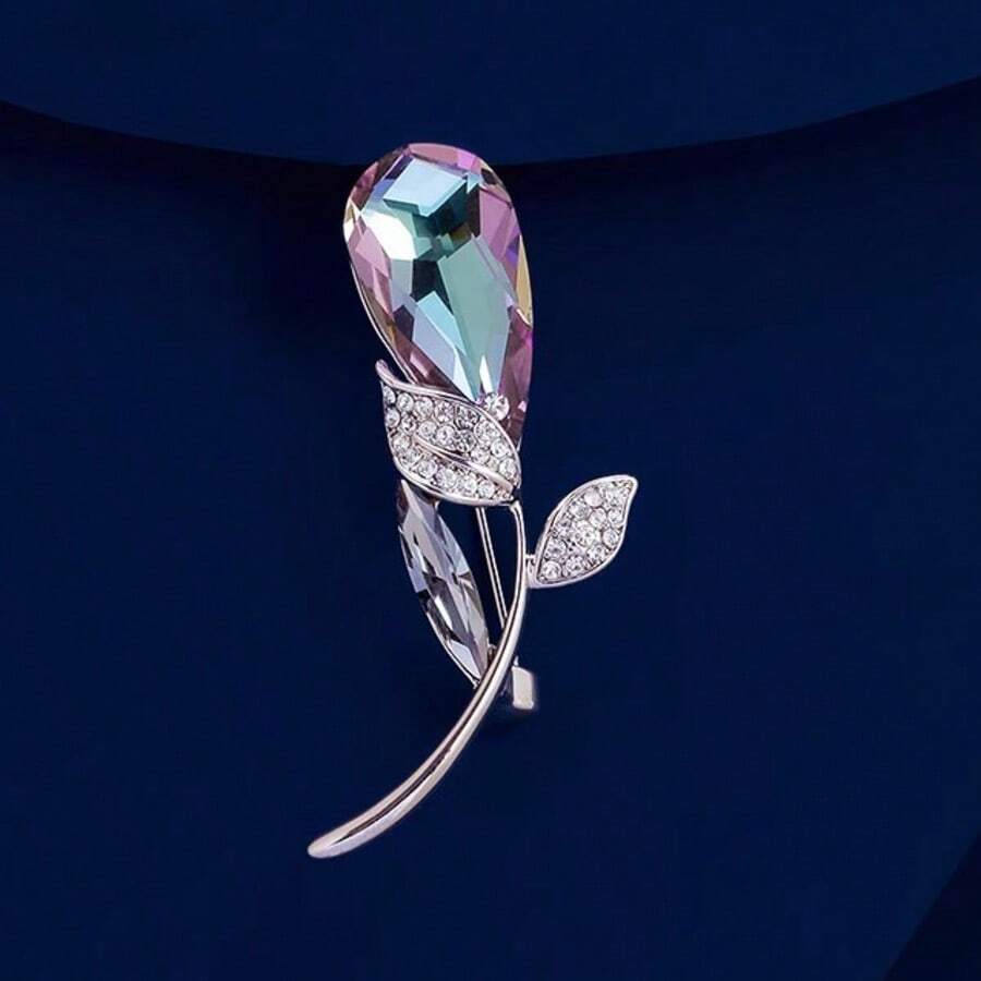 1pc Fashionable Purple Faux Crystal Tulip Brooch, Women Suit Accessory - Tulip Brooch - View 1