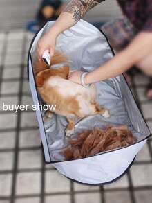 Pet Hair Collection Bag, Pet Grooming Cloak, Prevent Pet Hair Falling On The Ground, Household Dog Cat Hair Collection Bag, Portable Pet Grooming Tent, Adjustable Pet Grooming Kit, Simple Dog Cat Hair Trimming Auxiliary, Pet Supplies - Light Grey - View 2