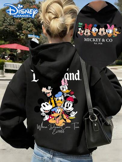  Disney Women's Hooded Sweatshirt Features A Double-Sided Print Of Mickey And His Friends In Lettering Cartoon Style Autumn/Winter Hooded Sweatshirt Soft, Comfortable, And Warm Fabric A Staple For Autumn/Winter Outfits Perfect For Everyday Casual Wear, Travel, Or Shopping Also Makes An Ideal Gift