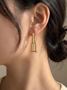 一对朋克风双U形环耳环，粗金属链扣耳饰，个性十足的礼物，简约U形链坠耳环，几何链条吊坠耳环，适合女性日常佩戴 - 彩色 - 查看 3