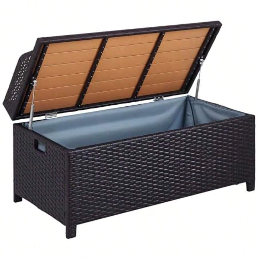 PE Rattan Outdoor Storage Benches Aluminium Garden Bench With Storage Underneath W/Zipped Inner Lining Rods For Deck Patio Mixed Brownsds - Mixed Brown - View 1