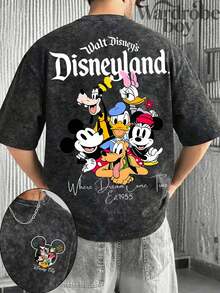 Disney Printed Wash Water T-Shirt,Men's Walt Disney Mickey And Friends Printed T-Shirt,Disney Travel T-Shirt,Unisex,High-Quality Pure Cotton T-Shirt,Suitable For All Seasons, Comfortable And Breathable| Exquisite Design | The Best Choice For Giving Gifts - 黑色 - 查看 1