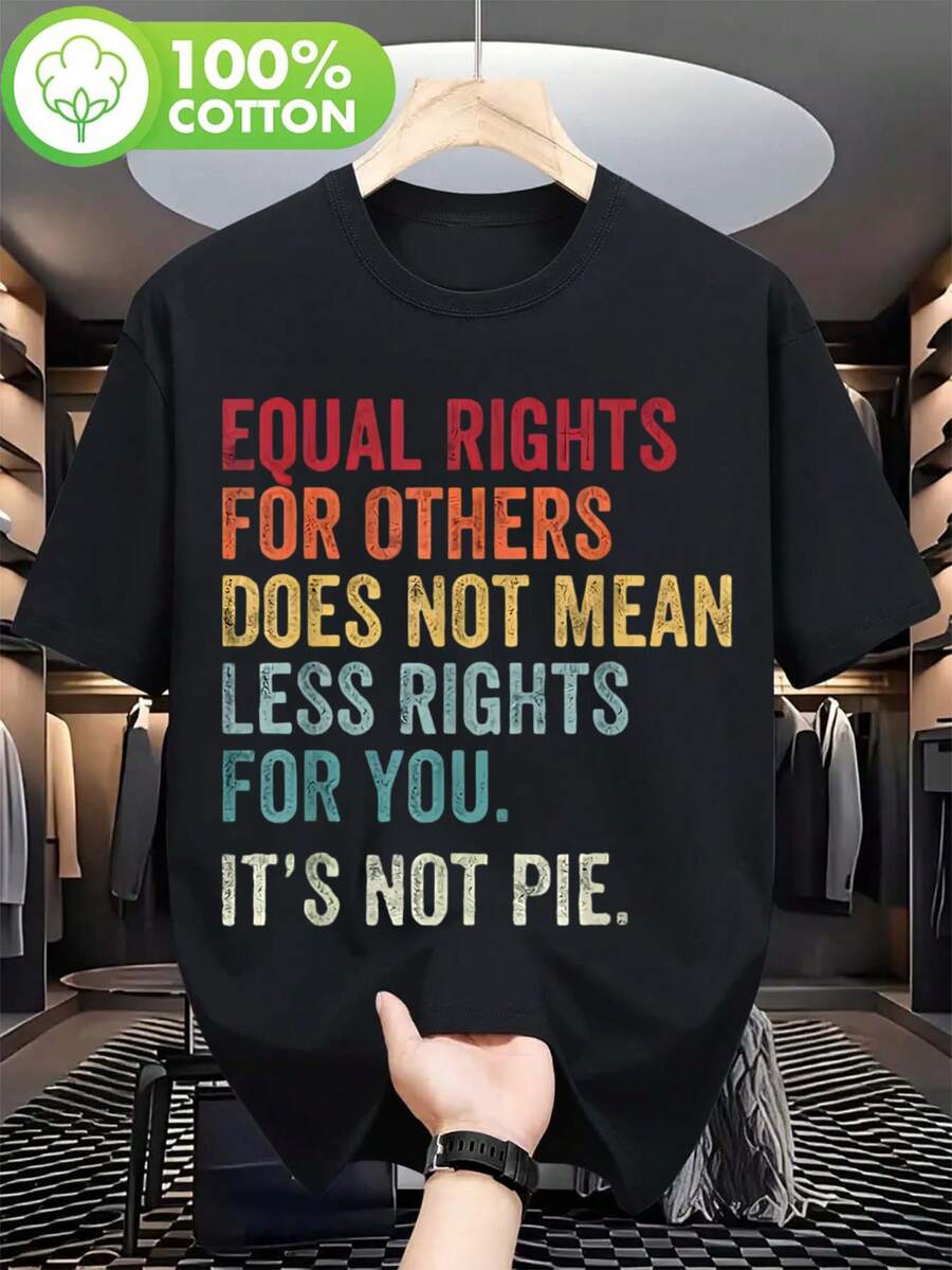 Camiseta Unisex Con Eslogan Feminista - "Igualdad Para Otros No Significa Menos Derechos Para Ti, No Es Un Pastel" - Camiseta De Apoyo A La Igualdad De Género Con Texto Multicolor En Negrita, Corte Holgado De Cuello Redondo Y Manga Corta, Ropa Casual Unisex Para Eventos Sociales - [Oscuro] - Ver 1