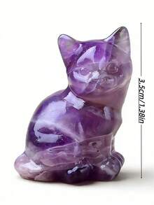 CUPIDCRYSTAL Natural Amethyst Carved Cat Figurine, Perfect Valentine's Day Gift, Healing Crystal Decor, Crystal & Stone - Multicolor - View 6