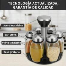 JUEGO de Especiero con 6 Frascos De Vidrio Giratorio - Negro - Ver 4