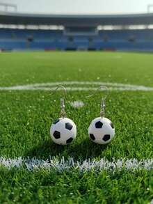 Aretes de figuras de balon de fútbol - Blanco y Negro - Ver 4
