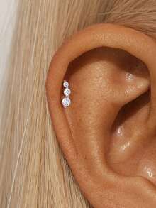 EleRunis 1件 莫桑石水钻 925纯银花朵不对称平底耳骨螺旋穿刺耳环 精致首饰 适合日常佩戴 婚礼派对 订婚 周年纪念 情人节 - 銀色 - 查看 14