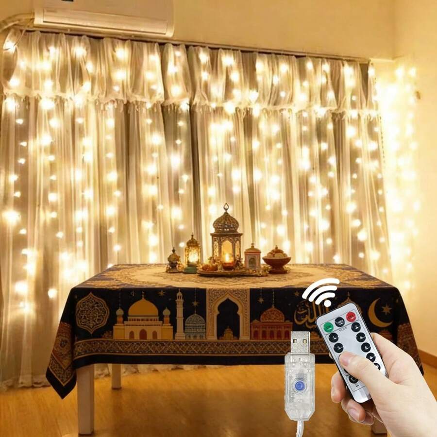 1 Stück LED Vorhanglichter mit Fernbedienung, bezaubernde Lichterketten für Hochzeitsdekoration - USB betrieben, 8 Beleuchtungsmodi, für Zuhause Schlafzimmer Fenster Wand, geeignet für Einzelparty, Hochzeit, Geburtstag, Party, Valentinstag Dekoration, Saisonale Dekoration, Feiertags Beleuchtung
